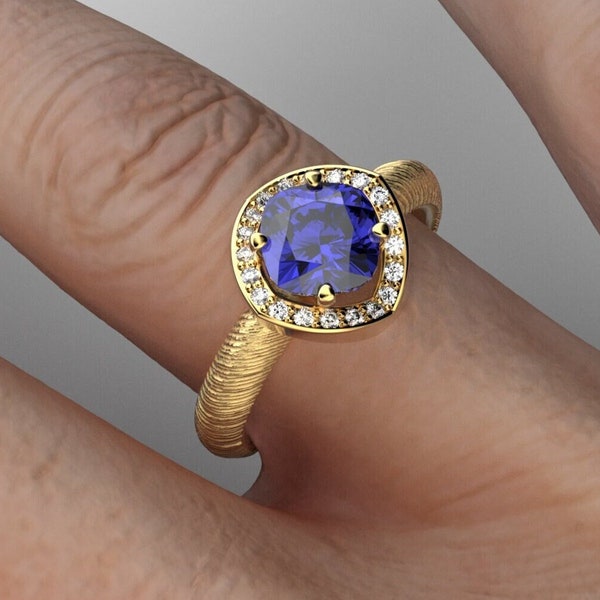 Tansanit und Diamanten Verlobungsring, Gold Jubiläumsring Made in Italy, Dezember Birthstone Ring, Oltremare Gioielli Italienischer Schmuck