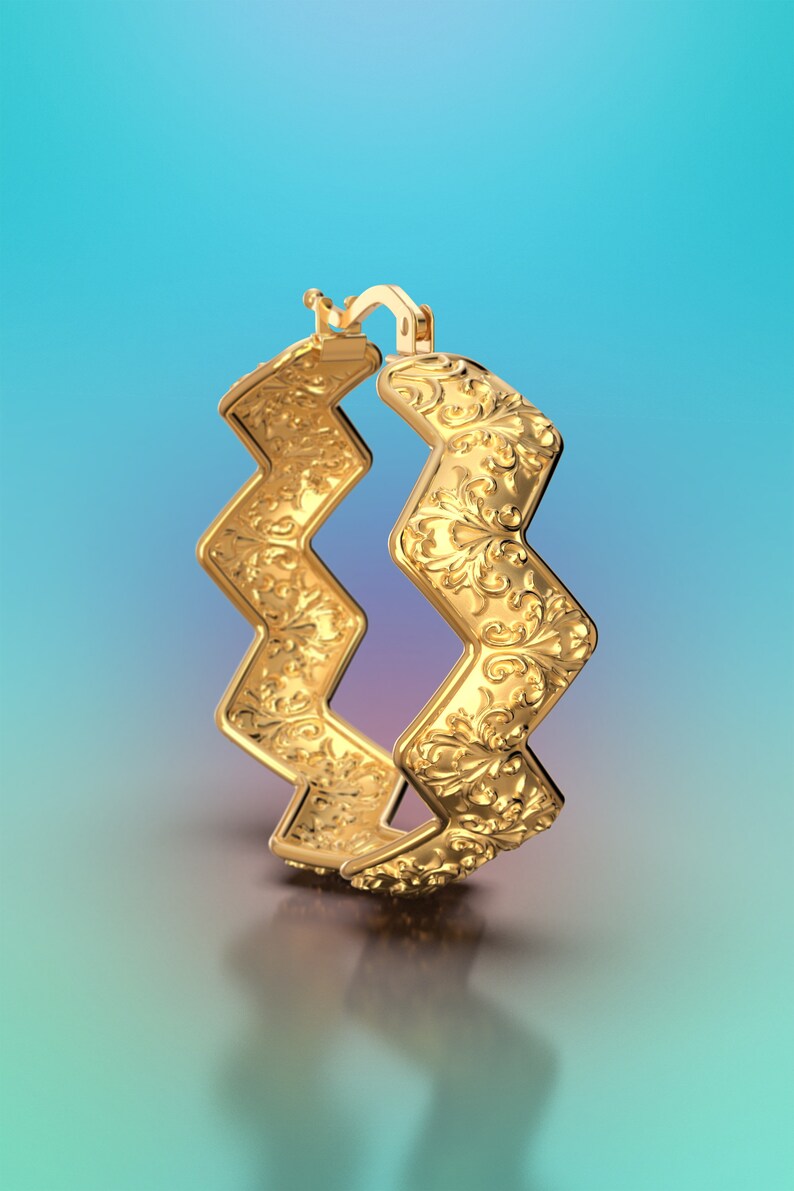 Hoop earrings made in Italy in 18k / 14k solid gold. Large hoop earrings. Baroque gold earrings , italian gold jewelry earrings. image 9