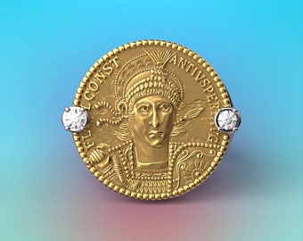 Gold Coin Ring: Roman Empire Solidus Reproduction with Diamonds