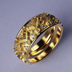 Italian Wedding Band | 18k or 14k Solid Gold | Natural Diamonds Band | Vintage Style Wedding Ring