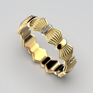 Italian Gold Wedding Band With Natural Diamonds, 14k or 18k Gold Wedding Ring for Women. Italian Jewelry Made in Italy, Bridal Gold RIng