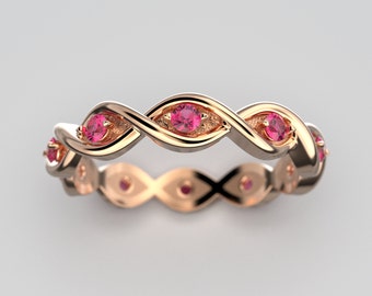 Eternity Ruby Gold Band: Handcrafted in Italy, 14k or 18k Solid Gold Emerald Ring by Oltremare Gioielli