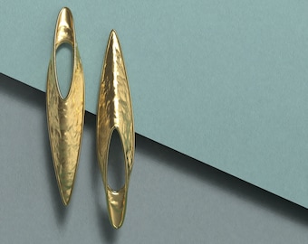 Asymmetric Earrings Real Gold 18k or 14k made in Italy, Elegant earrings in solid gold, Italian fine jewelry modern long earrings