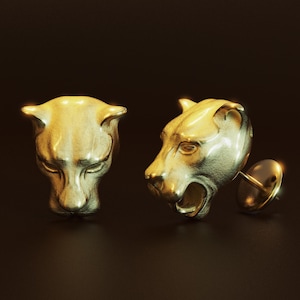 Panther Head Gold Stud Earrings – 14k or 18k Solid Gold – Made in Italy by Oltremare Gioielli