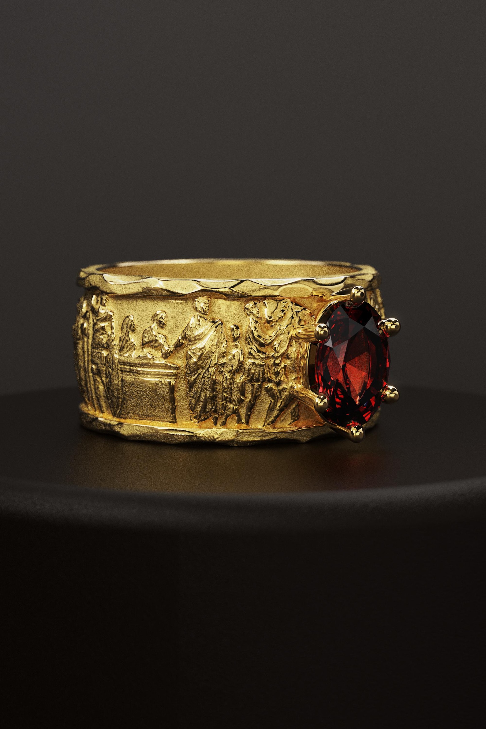 Solid Gold Ancient-style Lab Ruby Ring for Men and Women - Made in ...