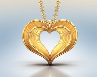 14k or 18k Solid Gold Heart Pendant Necklace: Italian Fine Jewelry
