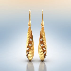 14k or 18k Gold Diamond Dangle Earrings: Italian Fine Jewelry