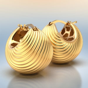 Hoop earrings in 18k / 14k real gold made in Italy. Classic gold hoop earrings, Italian fine jewelry, ribbed gold hoop earrings, large hoops