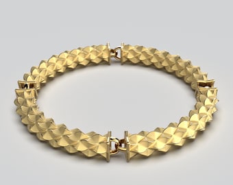 18k Gold Bracelet: Custom Semi-Rigid Design, Made to Order in Italy, Desert Dunes Pattern, 7.4" or 8" Circumference, Yellow/White/Rose Gold