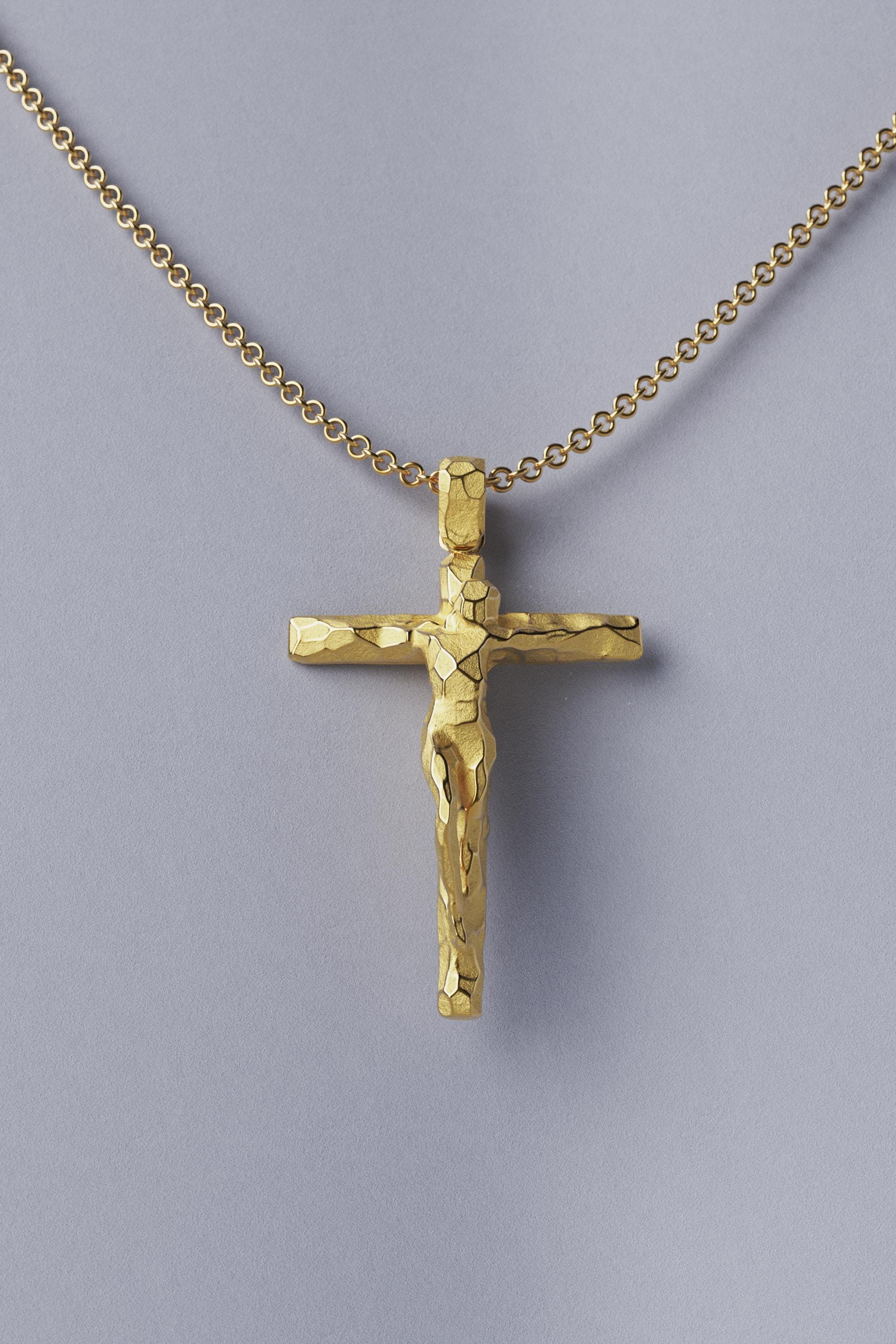 14k -18k Gold Crucifix Pendant Necklace - Italian Religious Jewelry