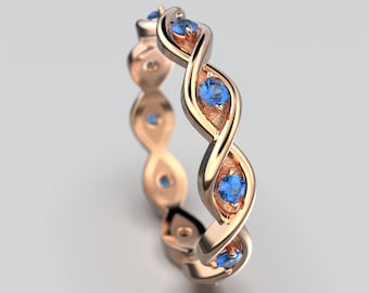 Blue Sapphire Gold Band Handcrafted in Italy in  14k or 18k Solid Gold by Oltremare Gioielli - Italian Fine Jewelry