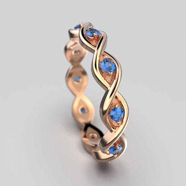 Blue Sapphire Gold Band Handcrafted in Italy in  14k or 18k Solid Gold by Oltremare Gioielli - Italian Fine Jewelry