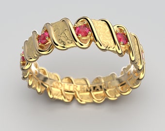 14k-18k Gold Ruby Ring: Italian Twisted Wedding Band