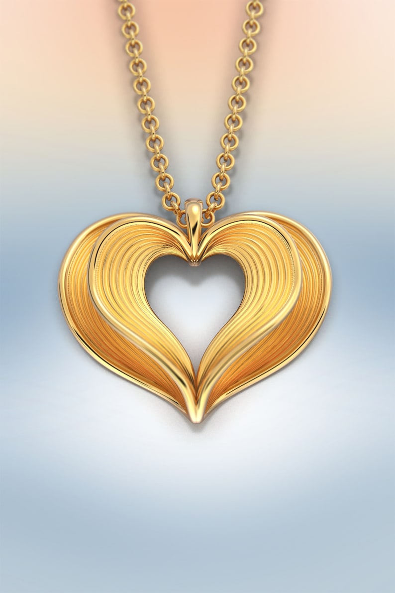 Solid Gold Heart Pendant Necklace Italian Gold Pendant 14k Etsy