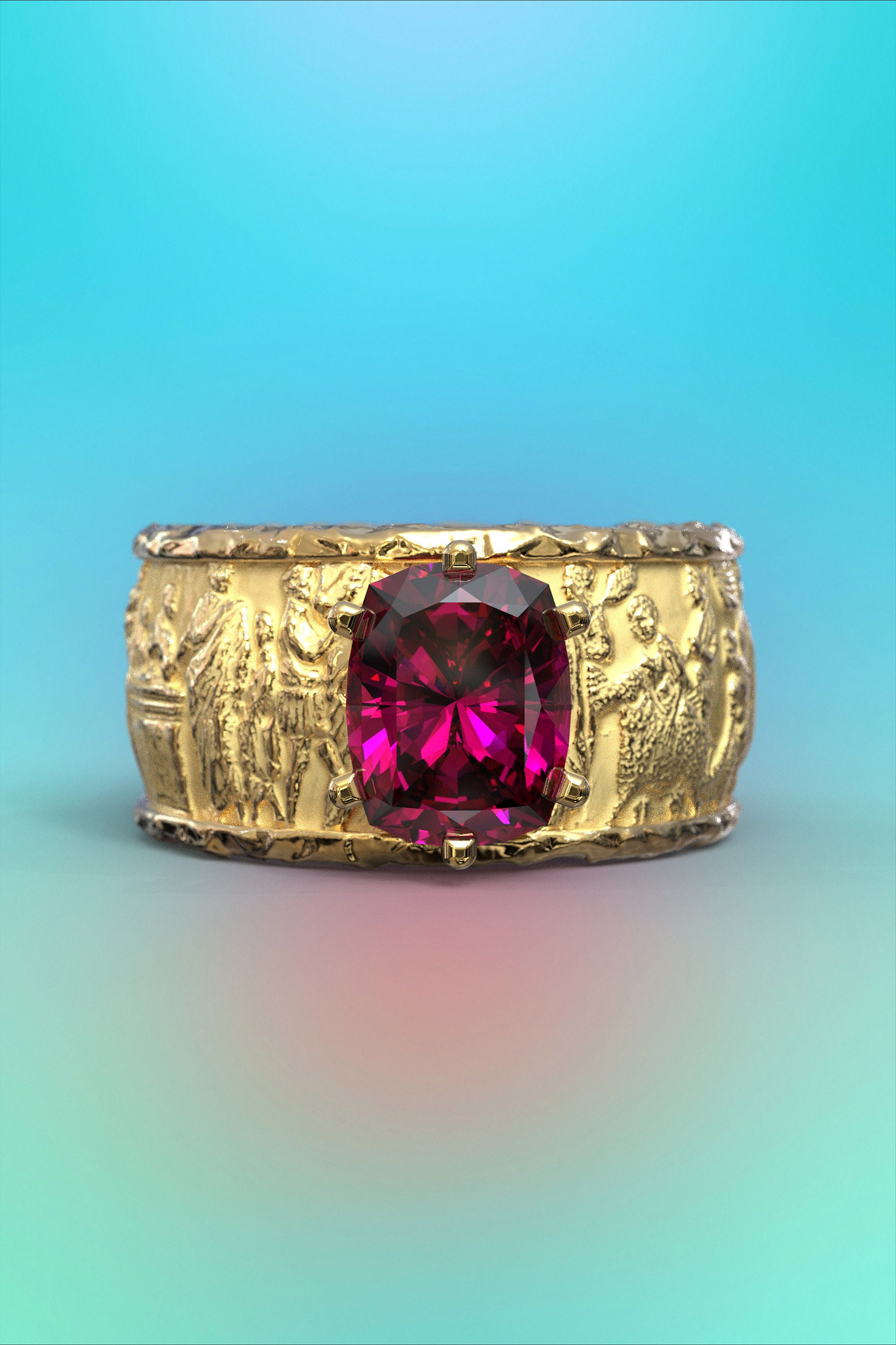 Anillo granate de oro macizo banda italiana contrastada joyeria fina italiana. Anillo de oro para hombre de estilo antiguo con Granate Purpura natural de primera calidad Etsy Mexico