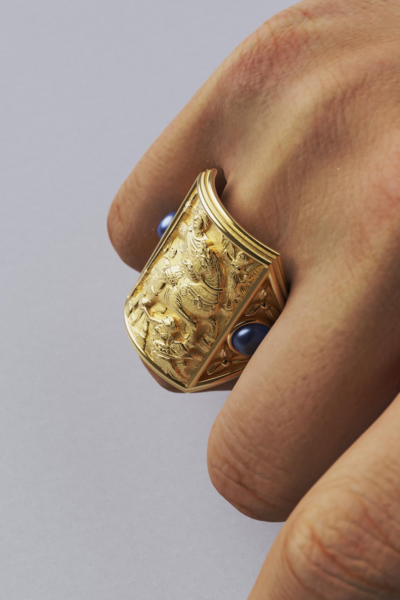 Byzantine 14k or 18k Gold Signet Ring: Artisan Medieval Design - Etsy
