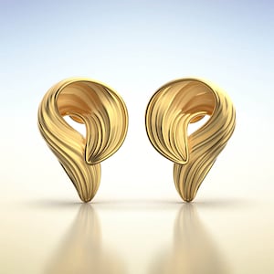 14k/18k Solid Gold Wavy Leaf Earrings - Italian Fine Jewelry