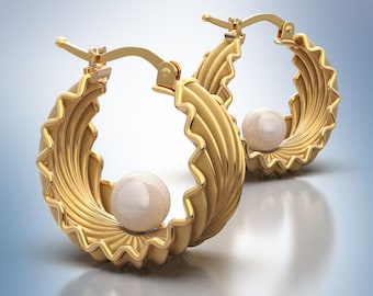 Gold Hoop Earrings With Pearls, 18k or 14k Gold Hoops, Japanese Akoya White Pearl Earrings, Italian Gold Pearl Earrings, Oltremare Gioielli