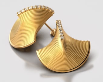 Diamond Gold Earrings Fine Jewelry Italian Gold Earrings 14k 18k Real Gold Stud Earrings VVS Diamond Earrings Contemporary Jewelry Gold