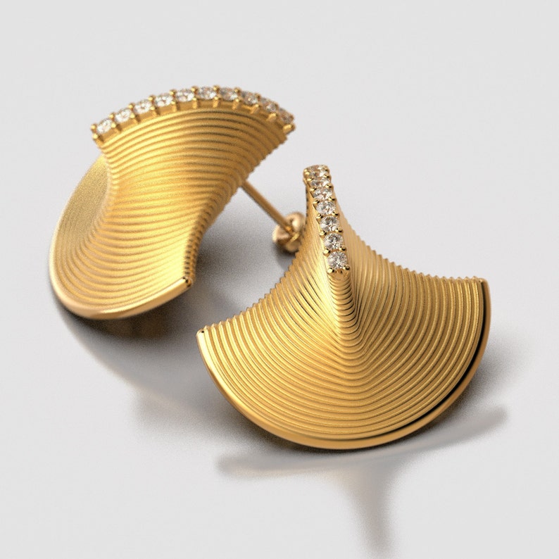 Diamond Gold Earrings Fine Jewelry Italian Gold Earrings 14k 18k Real Gold Stud Earrings VVS Diamond Earrings Contemporary Jewelry Gold image 1