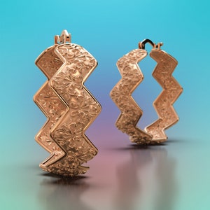 Hoop earrings made in Italy in 18k / 14k solid gold. Large hoop earrings. Baroque gold earrings , italian gold jewelry earrings. image 5