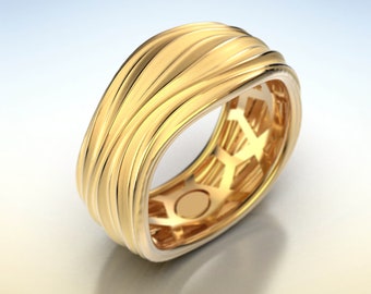 Anillo italiano de oro de 14k/18k: textura ondulada, joyería fina