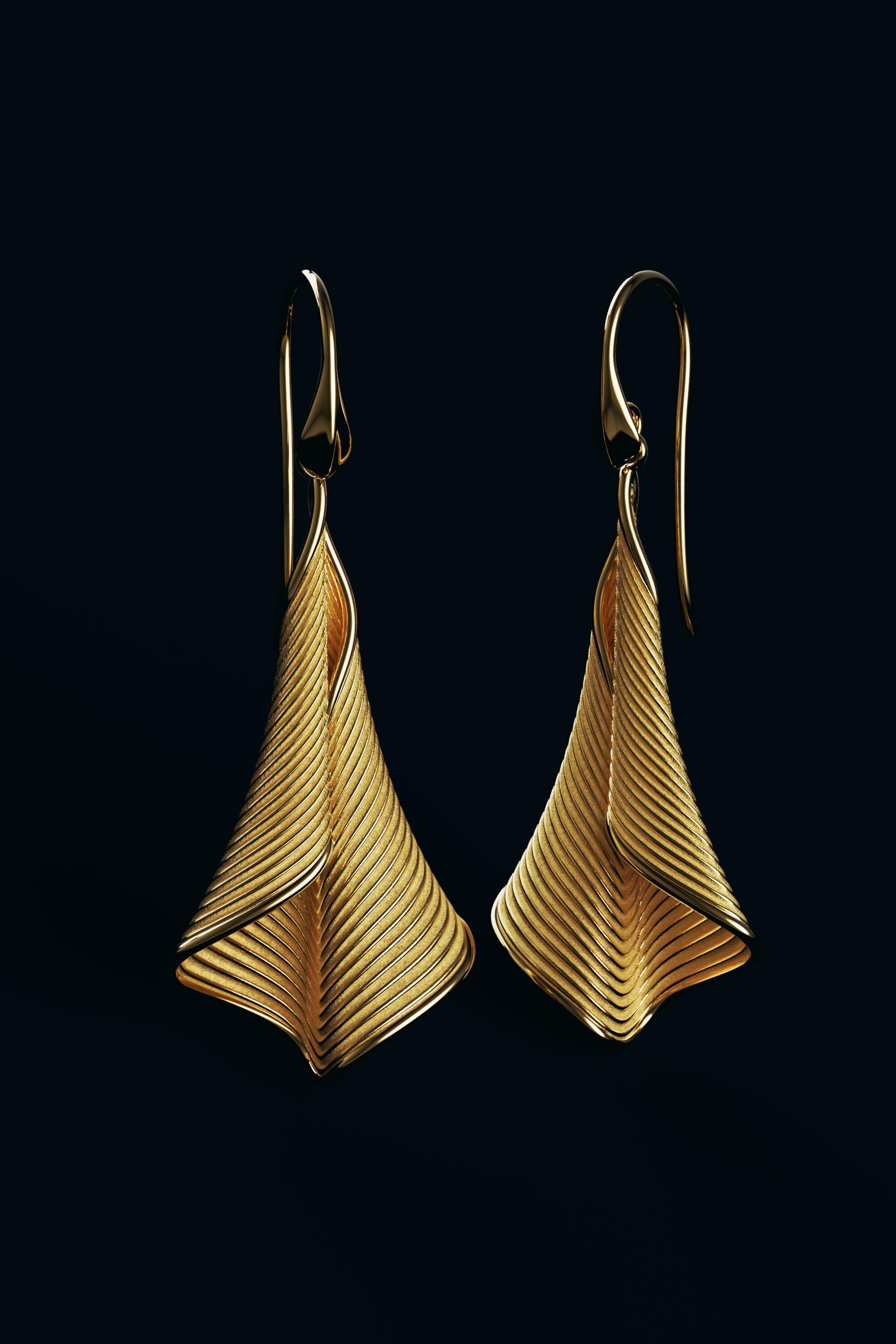 14K/18Kゴールドツイストダングルイヤリング - イタリアンデザイン