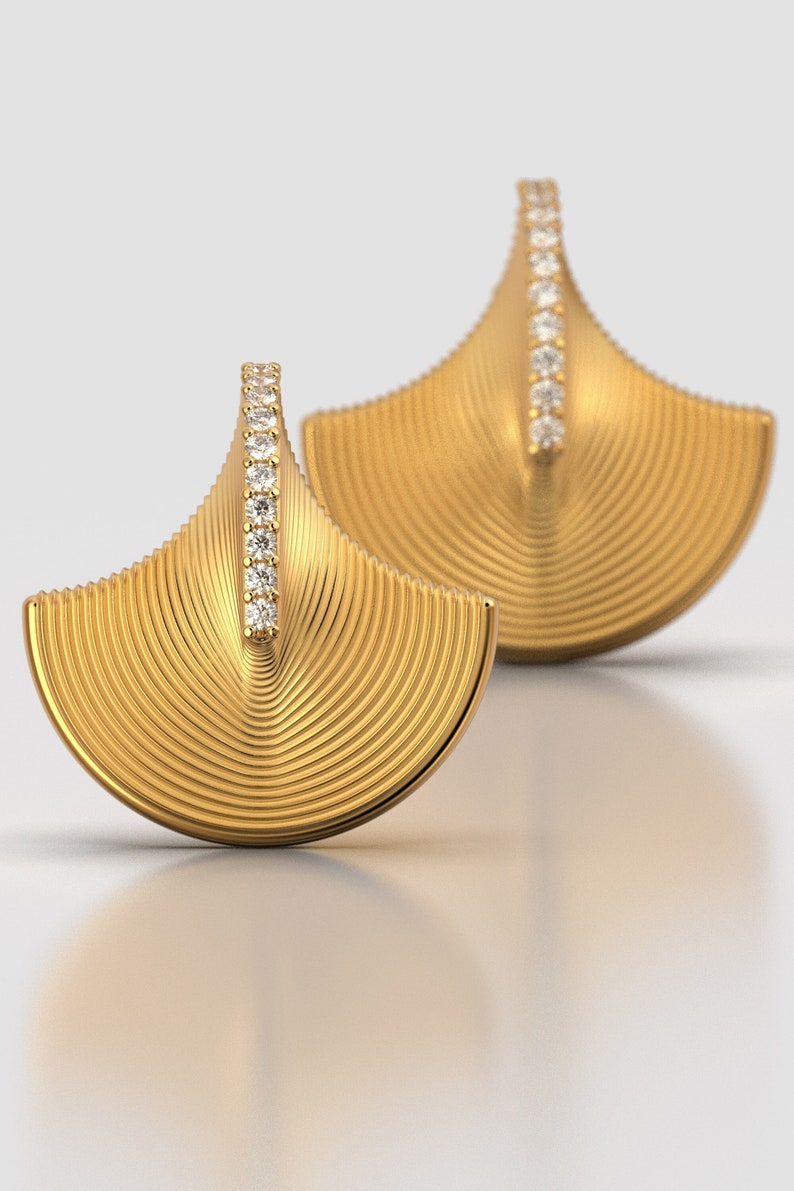 Diamond Gold Earrings Fine Jewelry Italian Gold Earrings 14k 18k Real Gold Stud Earrings VVS Diamond Earrings Contemporary Jewelry Gold image 4