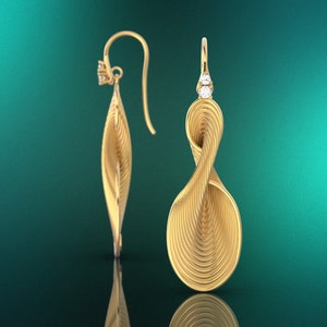 14k or 18k Gold Twisted Diamond Dangle Earrings: Italian Fine Jewelry
