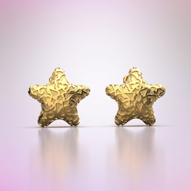 Damascene Gold Starfish Studs: Italian Nautical Earrings image 1