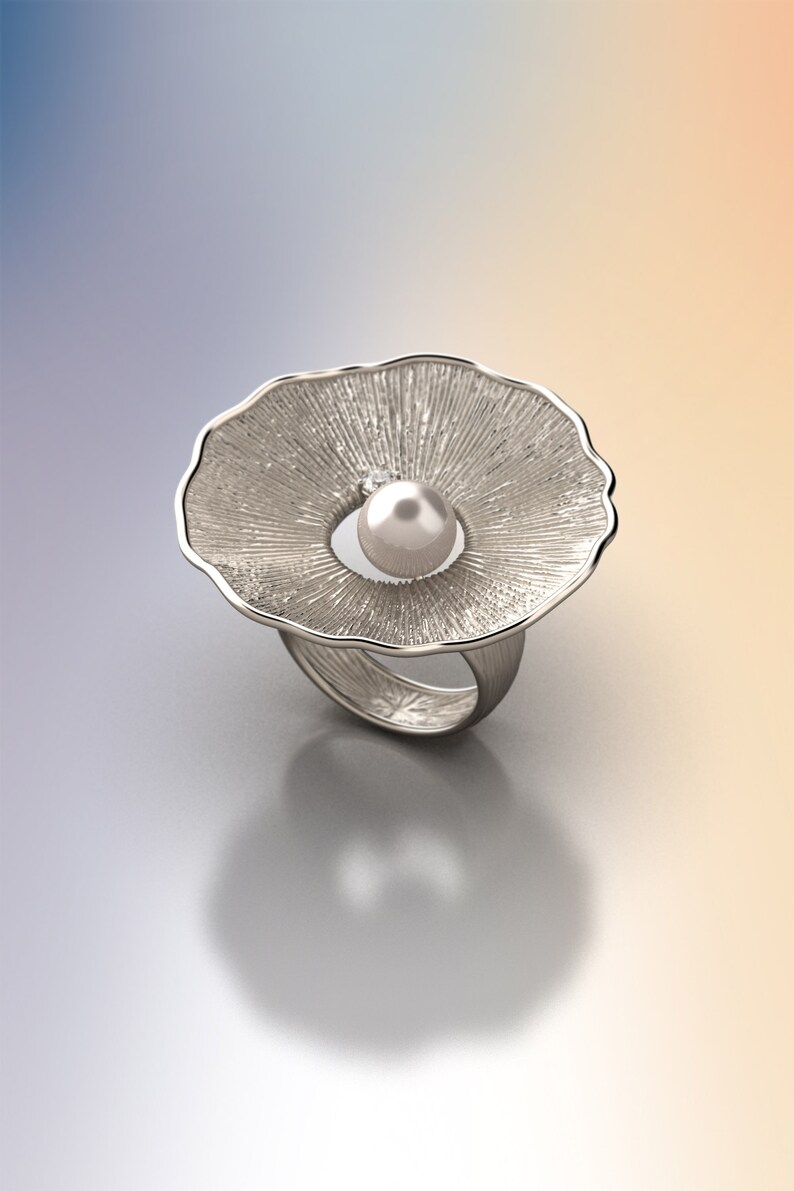 Statement Rose Gold Cocktail Ring With Natural Pearl and Etsy