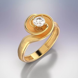 14k or 18k Solid Gold Swirl Ring: 0.5 Carat GIA Certified Diamond