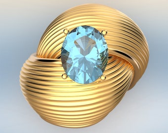 Bague en or aigue-marine naturelle, bijoux italiens d'Oltremare Gioielli, superbe bague avec grosses pierres précieuses, bague en or véritable 14 carats ou 18 carats.