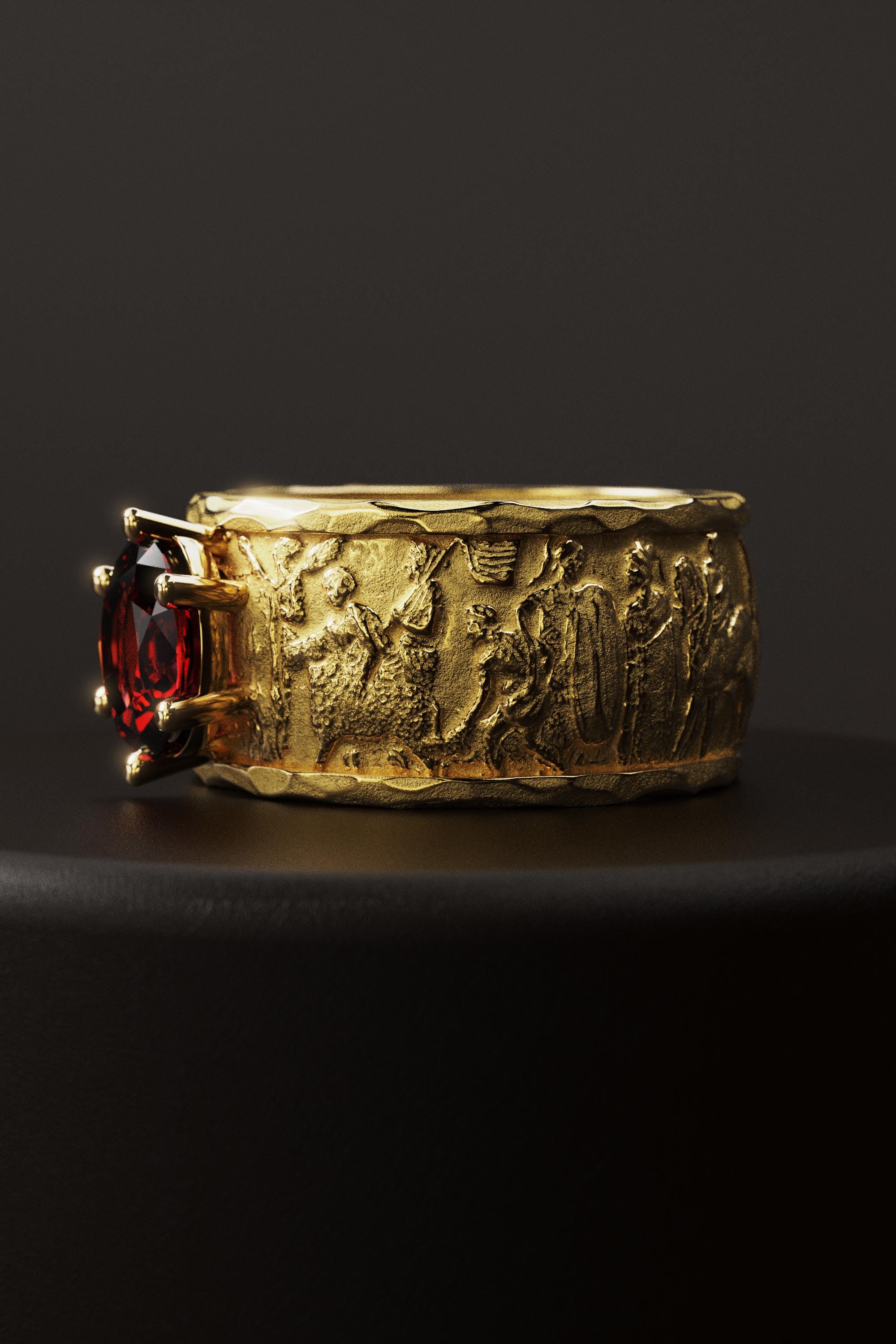 Solid Gold Ancient-style Lab Ruby Ring for Men and Women - Made in ...
