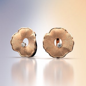Italian Gold Flower Earrings: Diamond 14k/18k Latch Back