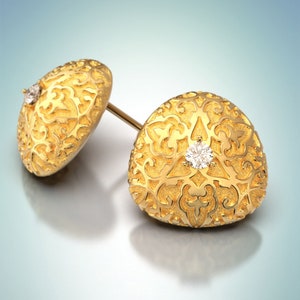 Damask Gold Diamond Dome Earrings: Italian 14k/18k Studs