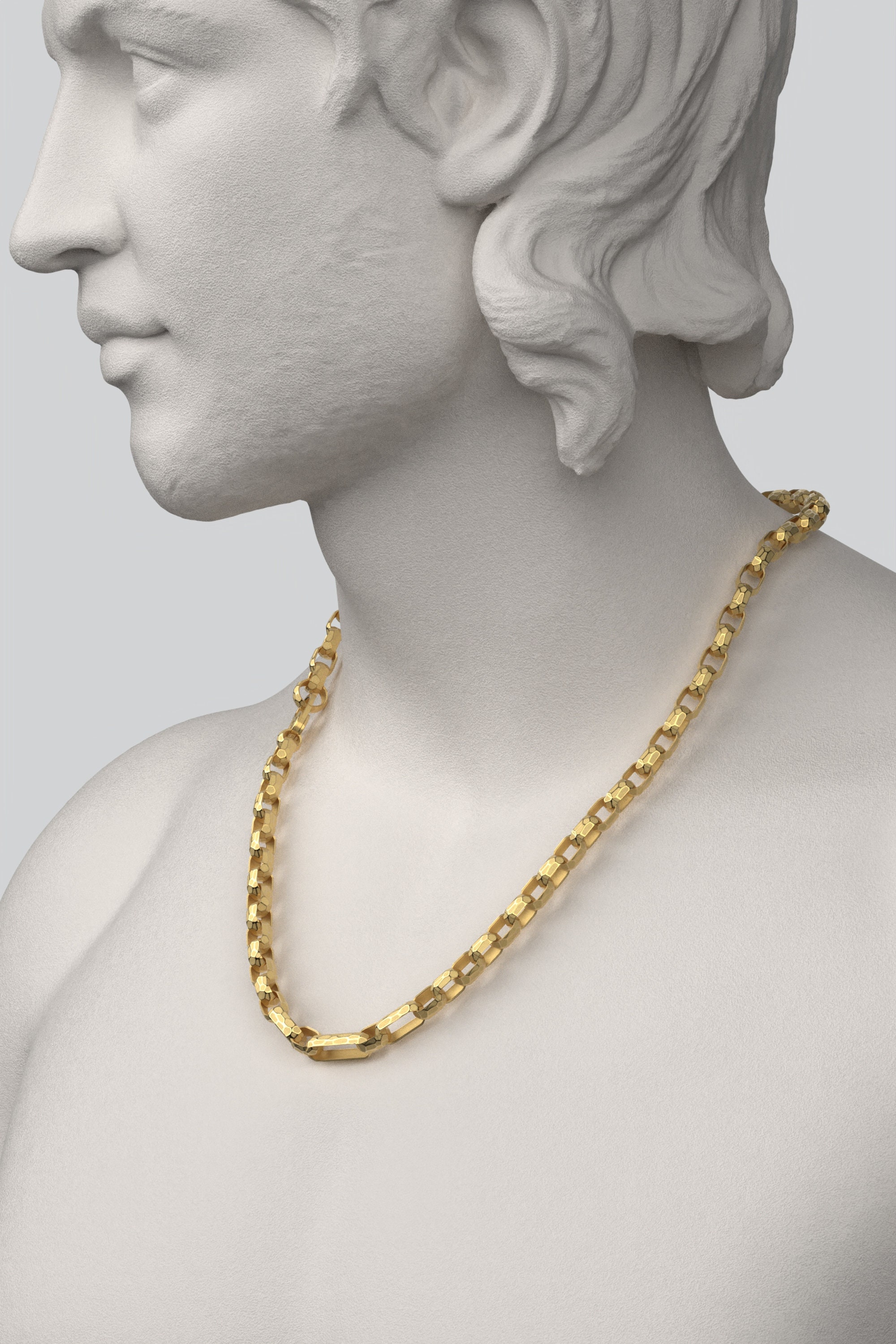 14K ITALY ネックレス Italian 14k Gold Men's Necklace: Hammered Faceted Link Chain - Etsy