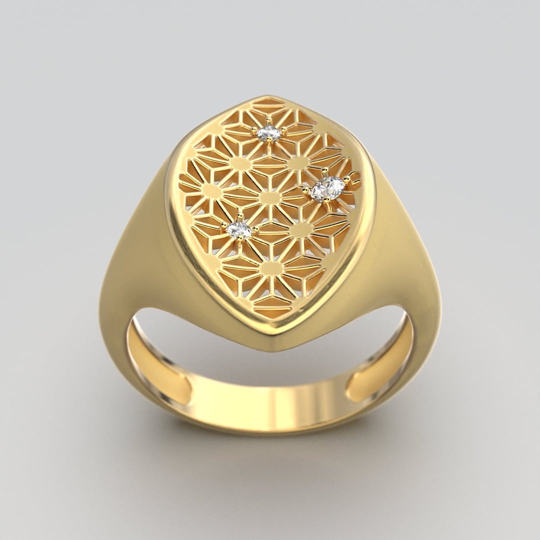 Natural Diamond Signet Ring: 14k or 18k Gold Chevalier Ring With ...