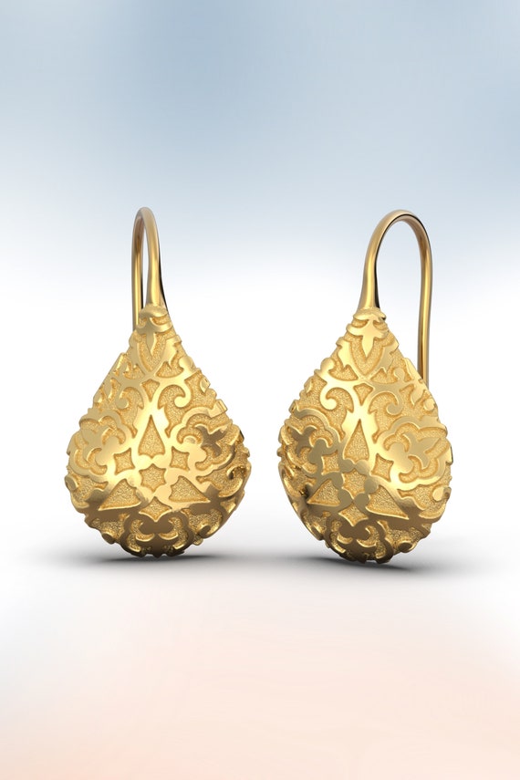 14k / 18k Gold Earrings Gold Drop Earrings Italian Gold Fine 
