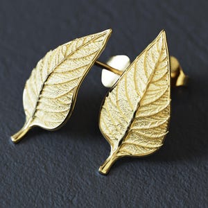 Gold Leaf Stud Earrings | 14k or 18k Solid Gold | Handcrafted in Italy | Symbol of Renewal | US Customs Included