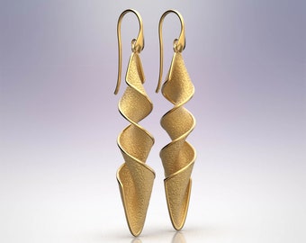 Twisted droop earrings in 14k or 18k solid gold made in Italy, Long  dangle earrings in real gold. Italian fine jewelry gold earrings.