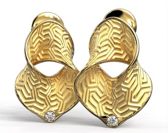 Statement Gold Earrings / 18k or 14k Gold Jewelry Made in Italy / Elegant Diamond Earrings / Italian Fine Jewelry / Twisted Earrings Gold
