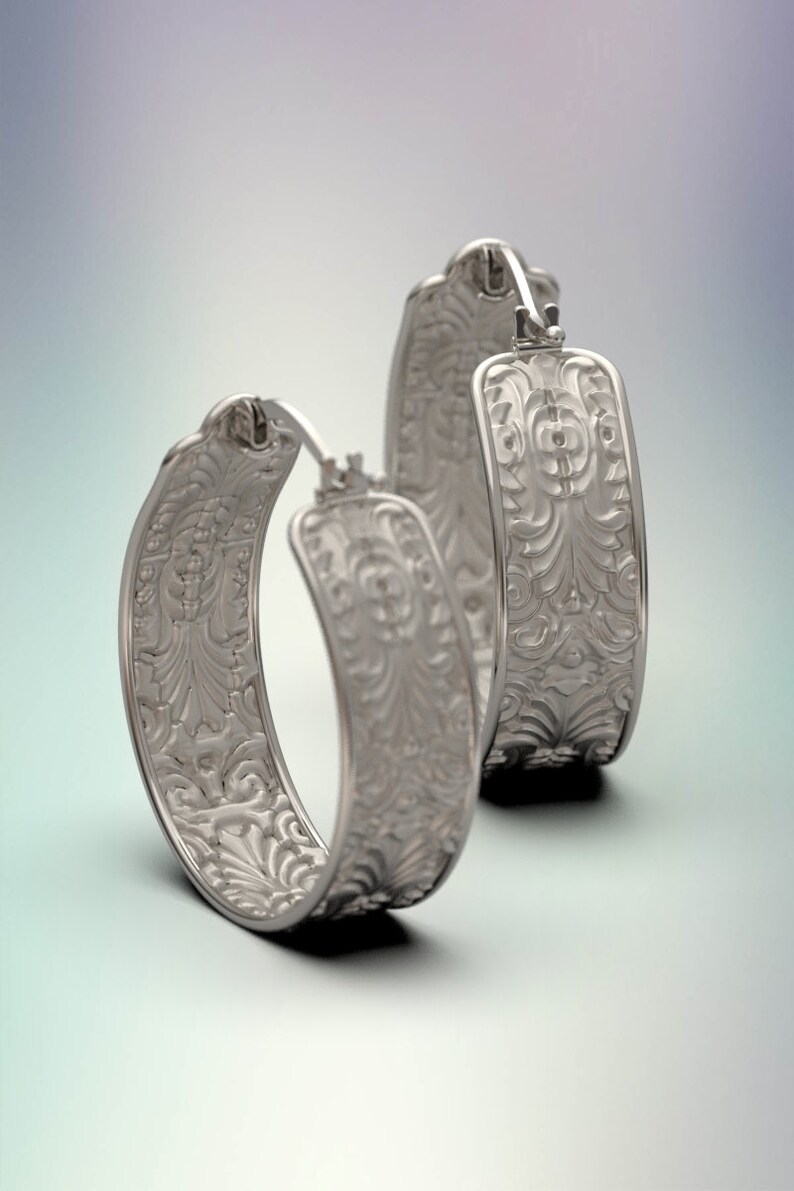 Hoop Earrings Made in Italy in 18k / 14k Solid Gold. Large Etsy