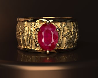 Natural Burma Ruby Ring in Solid Gold 14k or 18K Italian made Fine Jewelry, cigar band ring, sculprural ring for men or for women, unisex