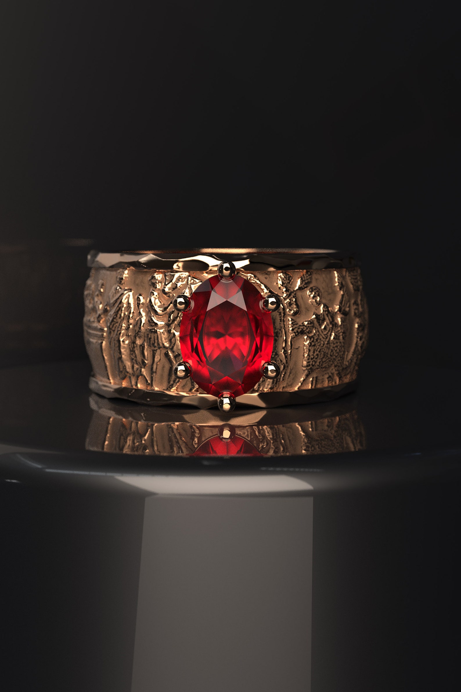 Solid Gold Ancient-style Lab Ruby Ring for Men and Women - Made in ...