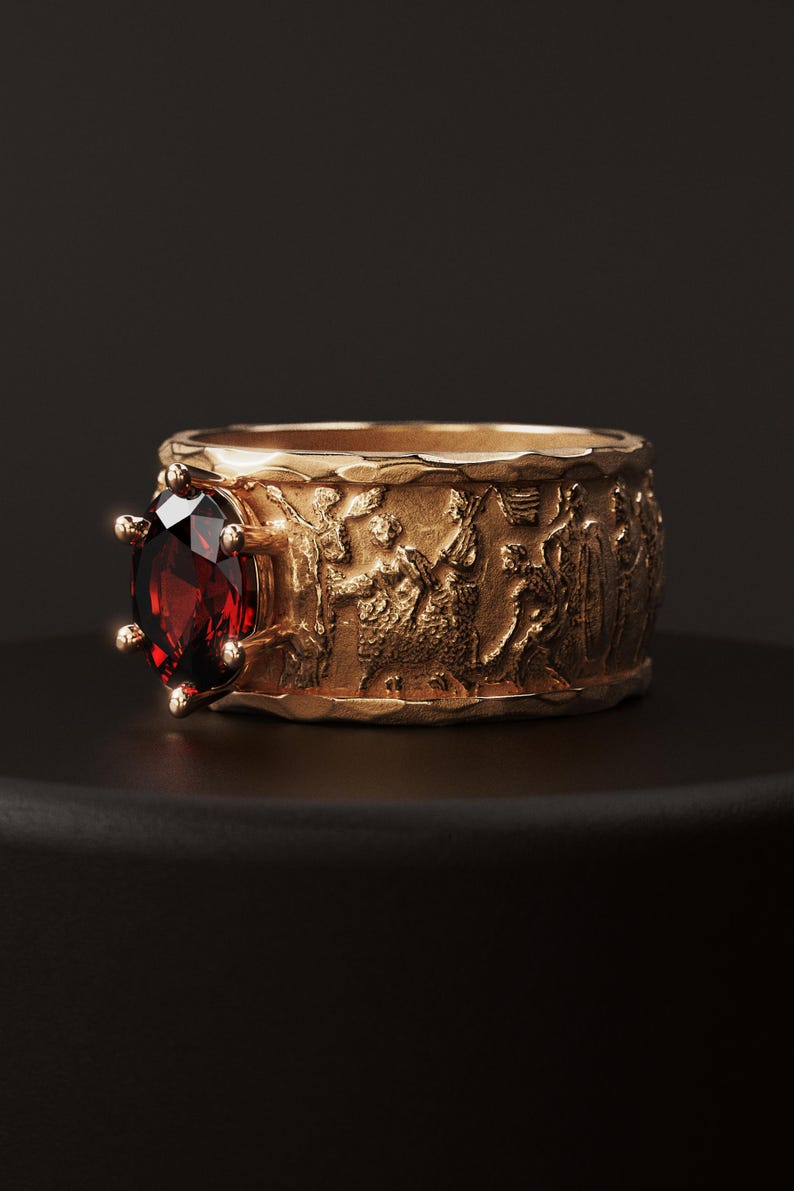 Solid Gold Ancient-style Lab Ruby Ring for Men and Women - Made in ...