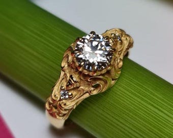 Anillo de compromiso de oro de 18k con moissanita y diamantes, talla 7 de EE. UU.