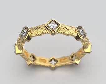 Anillo de aniversario de oro con diamantes italianos de 14k/18k, diseño entrelazado