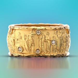 Ancient Style 14k or 18k Gold Diamond Ring: Italian Carved Band