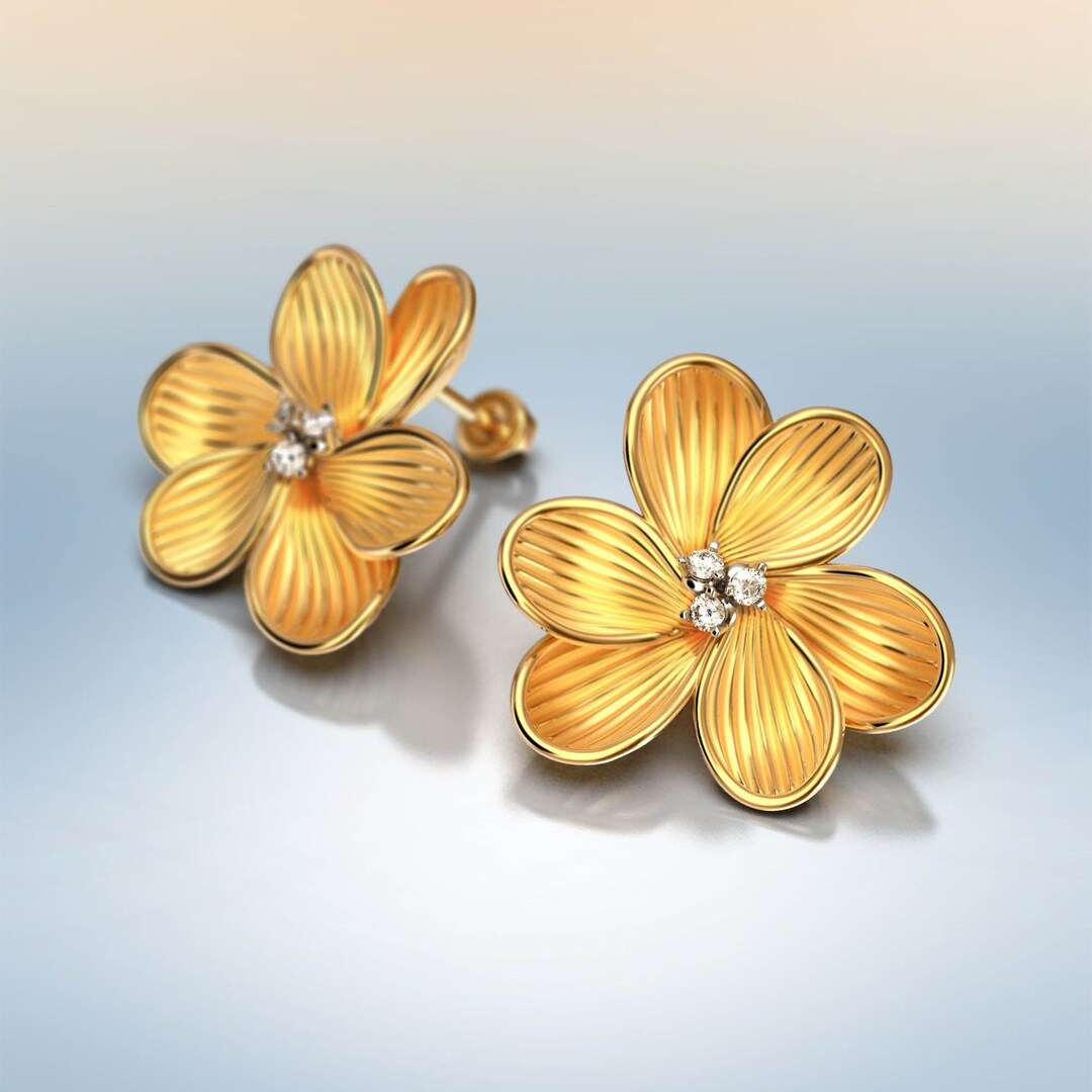Solid Gold Diamond Earrings Available in 18k or 14k Italian - Etsy